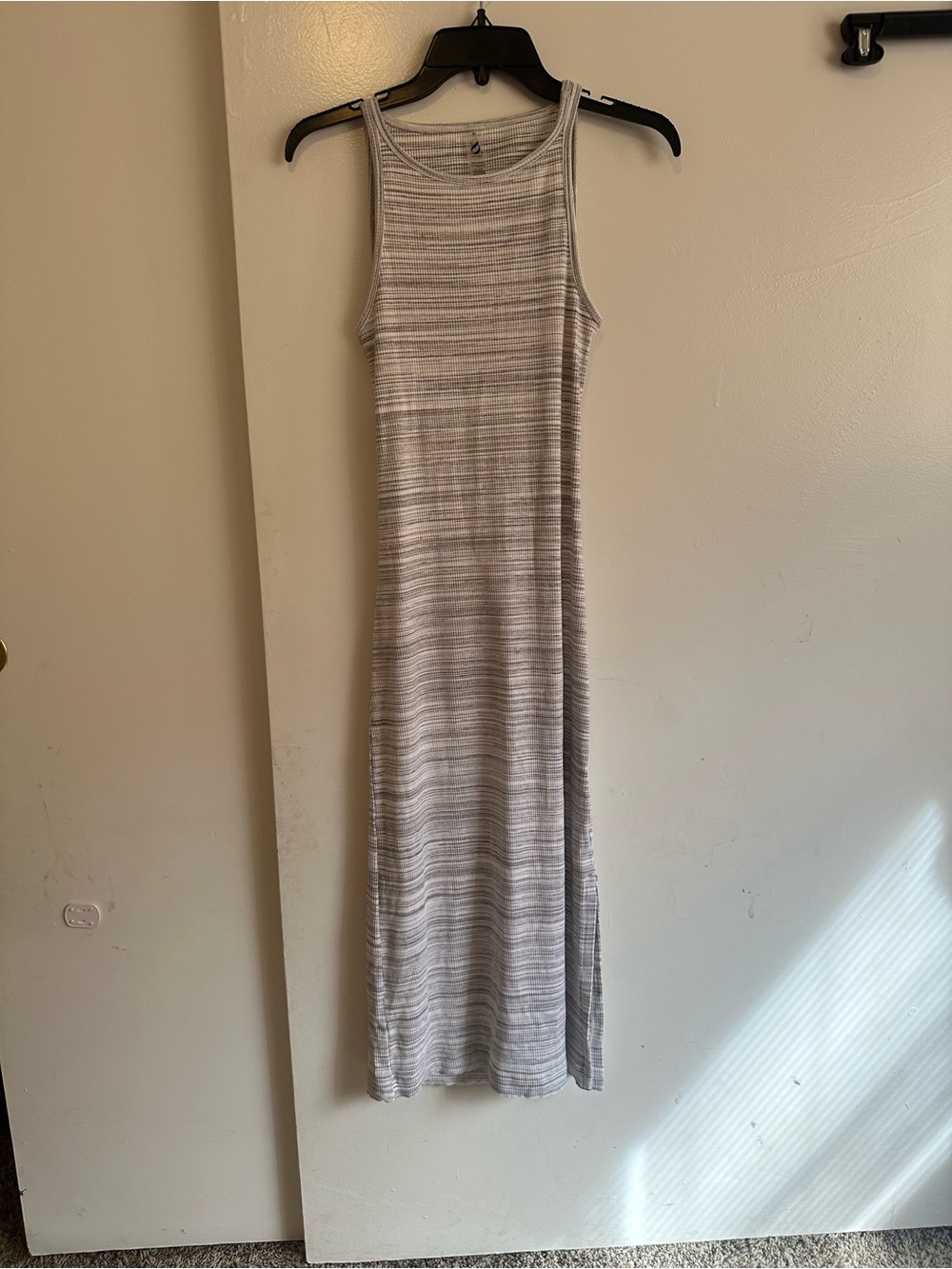 Lou & Grey Sleeveless Striped Midi Tank Dress in Light Gray and White